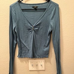 Blue wild fable long sleeve crop top with lettuce edge hem